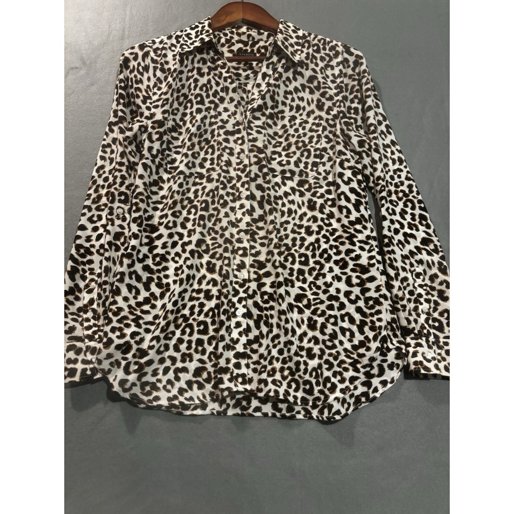 Talbots Blouse Women's S Leopard Animal Print Long Sleeve Stretch Shirt Top